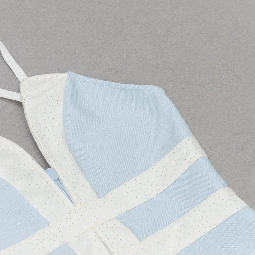 Women's Blue Strappy Sleeveless Striped Bandage Mini Dress - GFIT